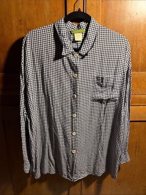 Esprit Navy Blue and White Gingham Button-Down Shirt